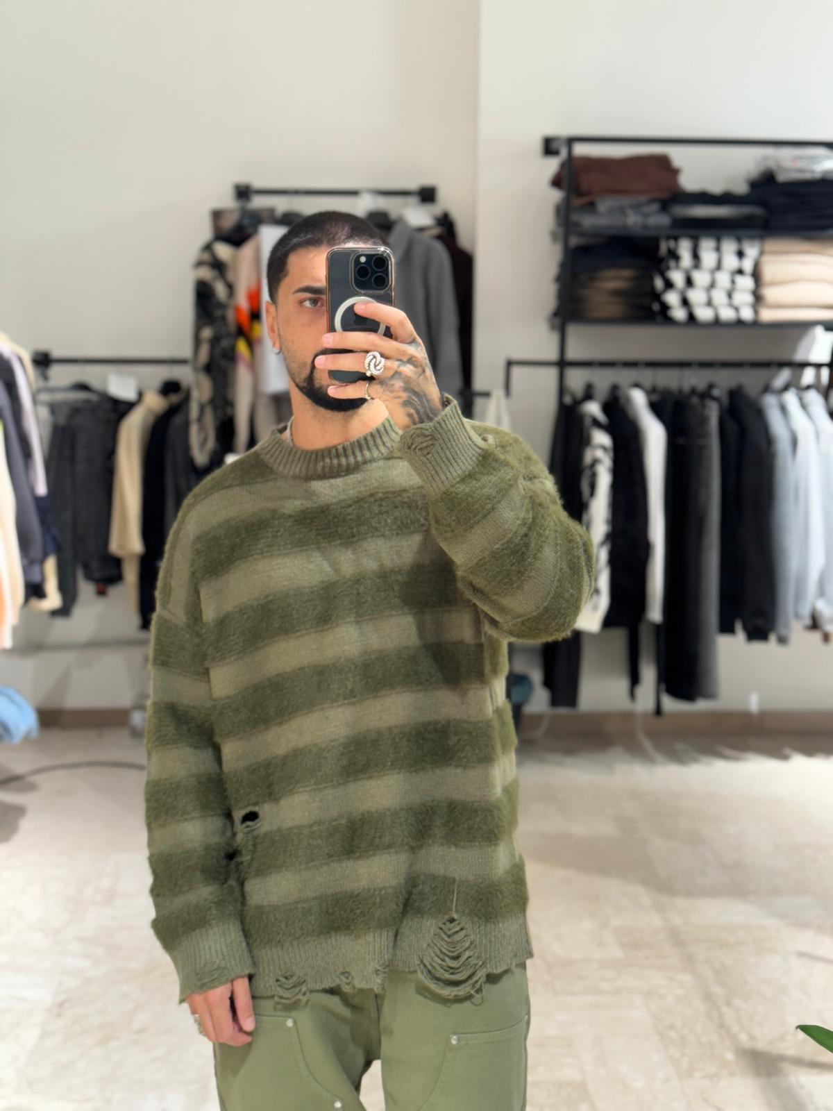 MAGLIONE VERDE EFFETTO PELO